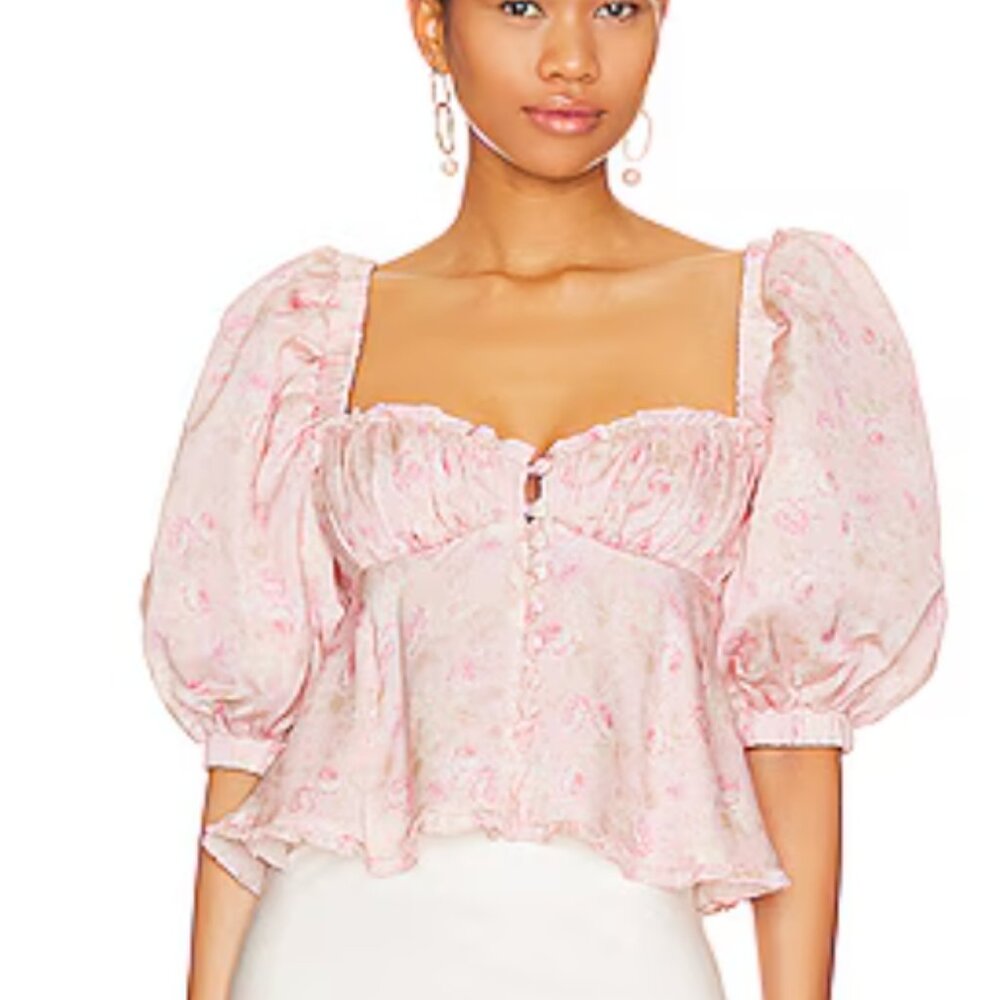 For Love And Lemons Pink Floral Blouse